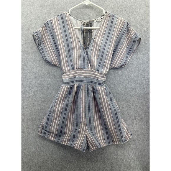 American Eagle Outfitters Pants - American Eagle Romper Striped Size XS Pockets Short Sleeve Cinch Waist Linen